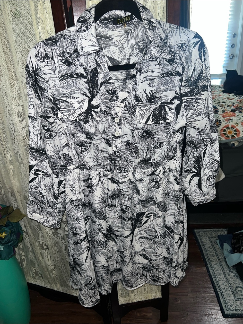 DEPRI Black & White Long Sleeve Women's Dress